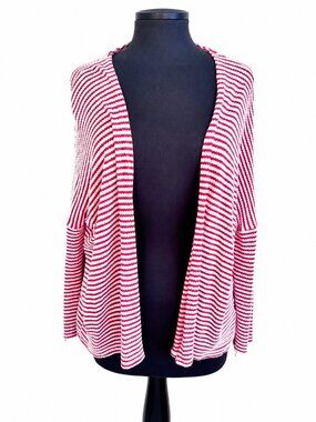 August Mist Red White Striped Lightweight Open Cardigan M